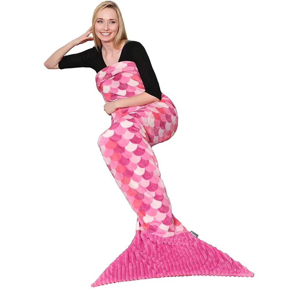 Coperta Plaid Coda Sirena Kanguru Pile Rosa Sacco a Pelo 200cm Adulto Tg Unica