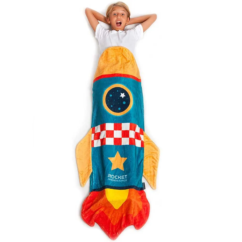 Coperta Plaid Razzo Kanguru Rocket Pile Blu Sacco a Pelo 142cm Bambini Tg Unica