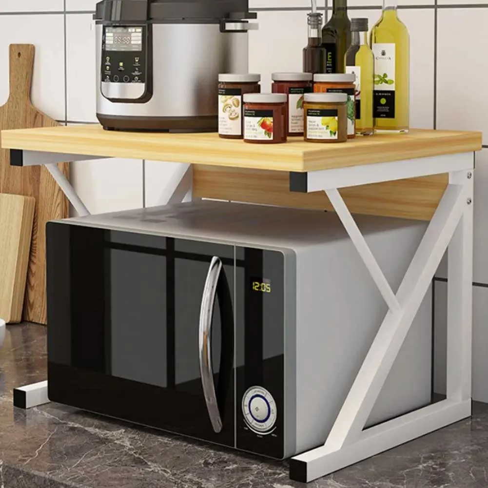 Scaffale Mensola Cucina Mobiletto Porta Microonde Ripiano Metallo Legno Beige