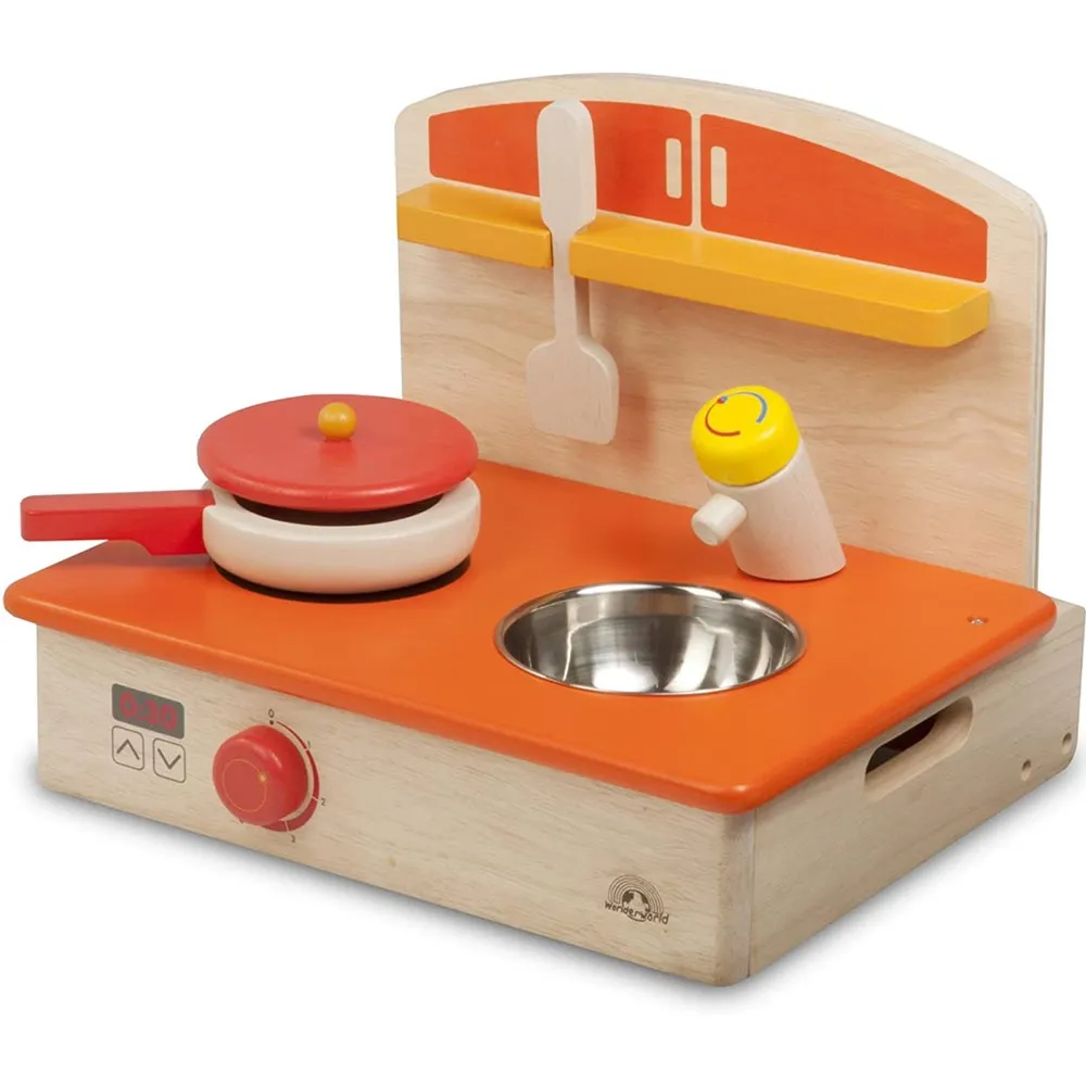 Cucina in Legno Bambini Pieghevole Portatile con Pentole e Accessori Gioco