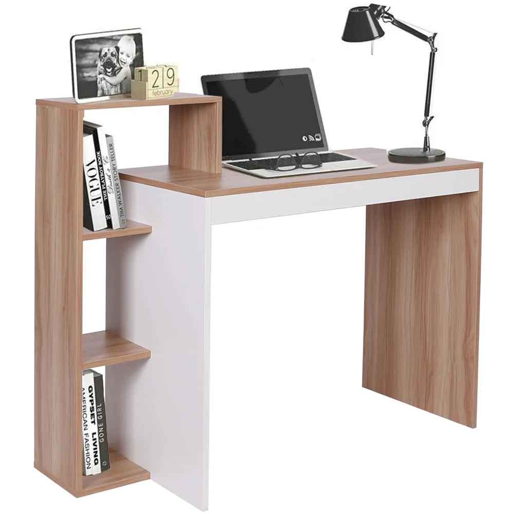 Scrivania Libreria 4 Ripiani Tavolo Porta Pc Computer Legno Casa Ufficio Noce