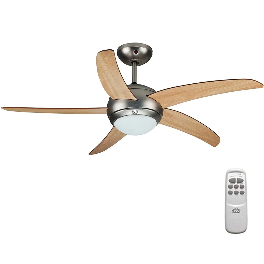 Ventilatore da Soffitto 5 Pale Legno con Lampada e Telecomando Diametro 120cm