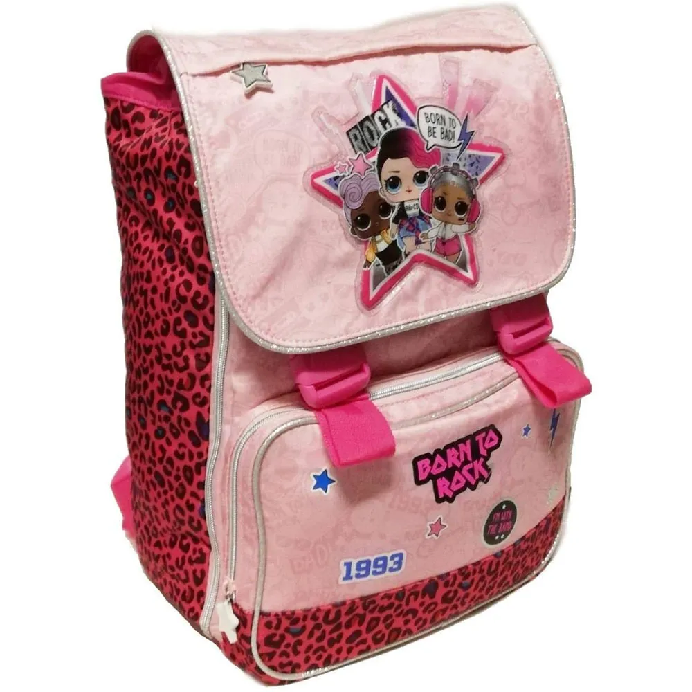 Zaino Cartella Scuola LOL Surprice Estensibile Bambini Leopardato Rosa 41x29x21