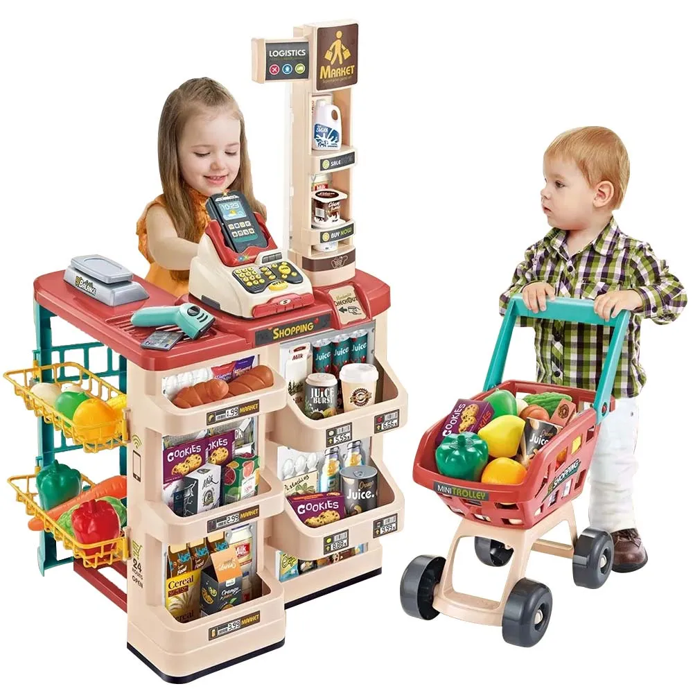 Playset Supermercato Giocattolo Bambini con Carrello Spesa e Registratore Cassa