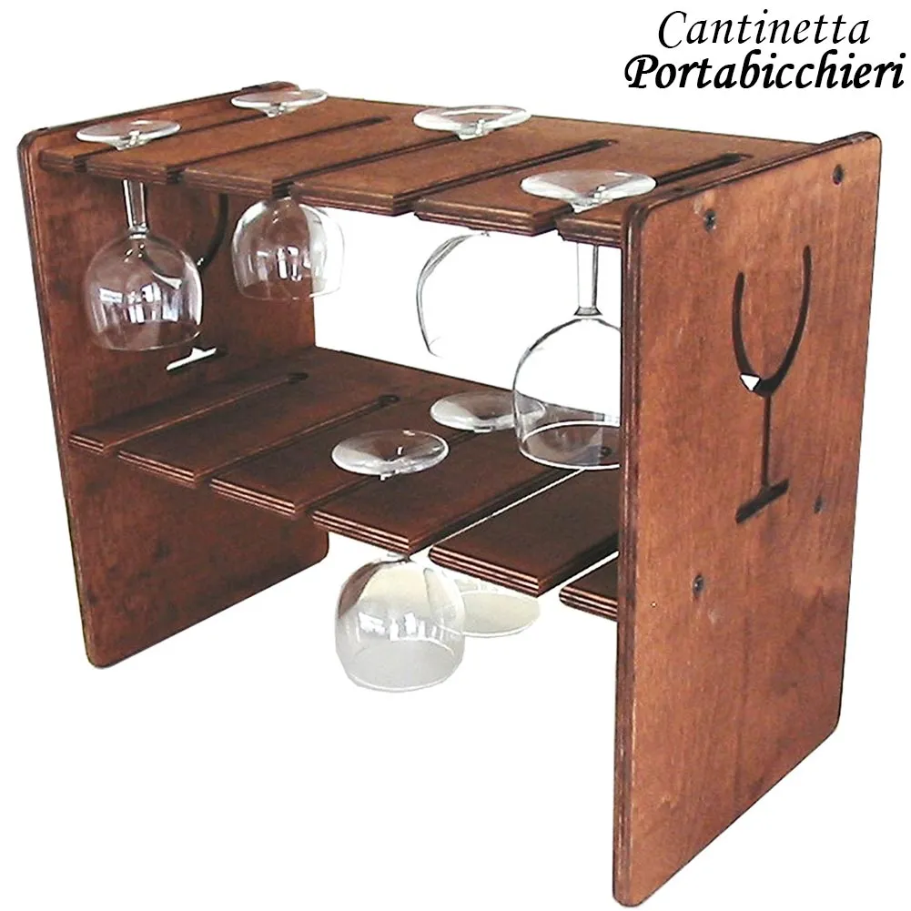 Cantinetta Porta Bicchieri Reggibicchieri In Legno Scuro 45 x 25 x 37 cm