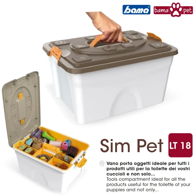 Contenitore Cassetta Accessori Per Animali SIM PET 18 LT Con Coperchio Bama Pet