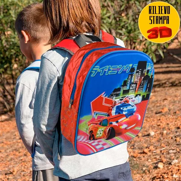 Zaino Scuola Asilo Elementare Zainetto 28x10x32 Disney Pixar Cars 3D Saetta