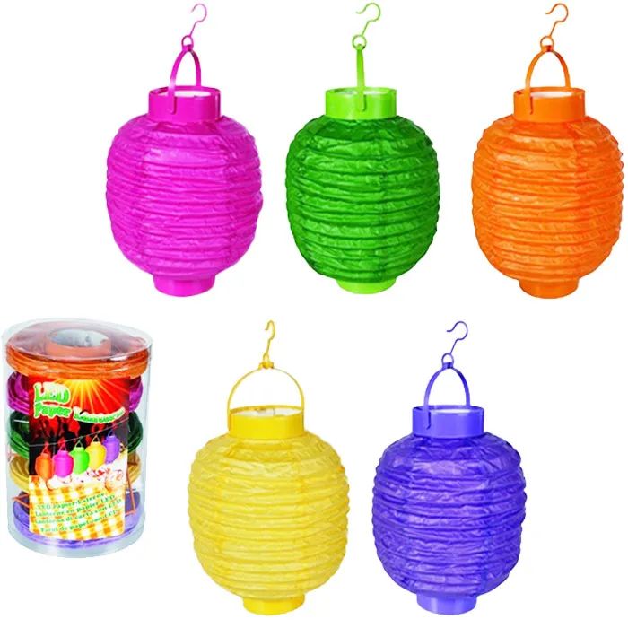 Set 5 Lanterne a LED 15 cm con Gancio colore Giallo Arancio Verde Rosa Viola