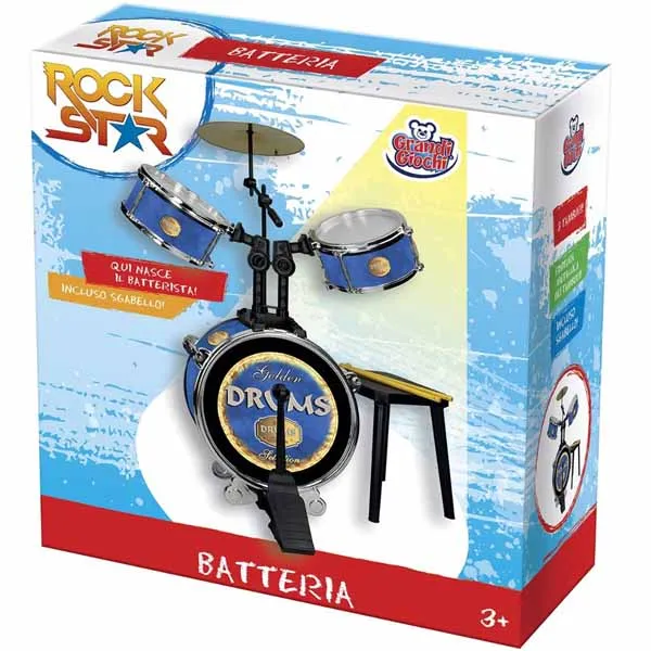 Batteria Con Sgabello 3 Tamburi E Seduta Strumenti Musicali Bambini