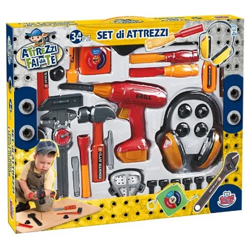 Attrezzi Fai Da Te Bricolage 34 Pezzi Trapano a Frizione Cuffie Grandi Giochi