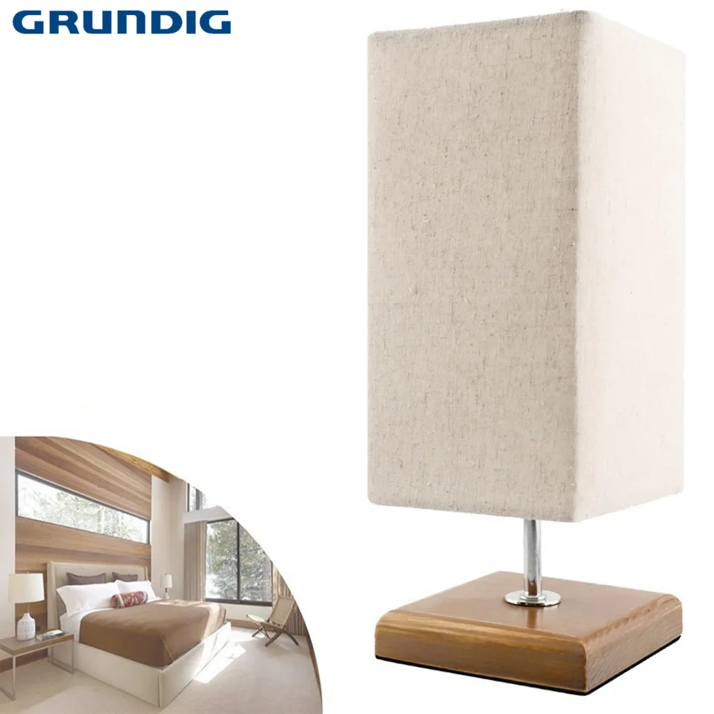 Lampada Da Tavolo Base Legno Paralume Tessuto 31cm Grundig Casa Soggiorno E14