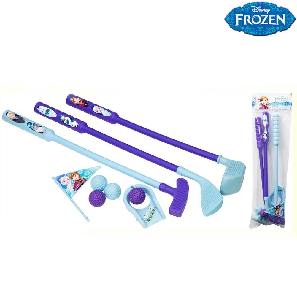 Set Golf Frozen 46 cm 3 Mazze + 4 Palline + Buca con Bandierina Bambine Giardino