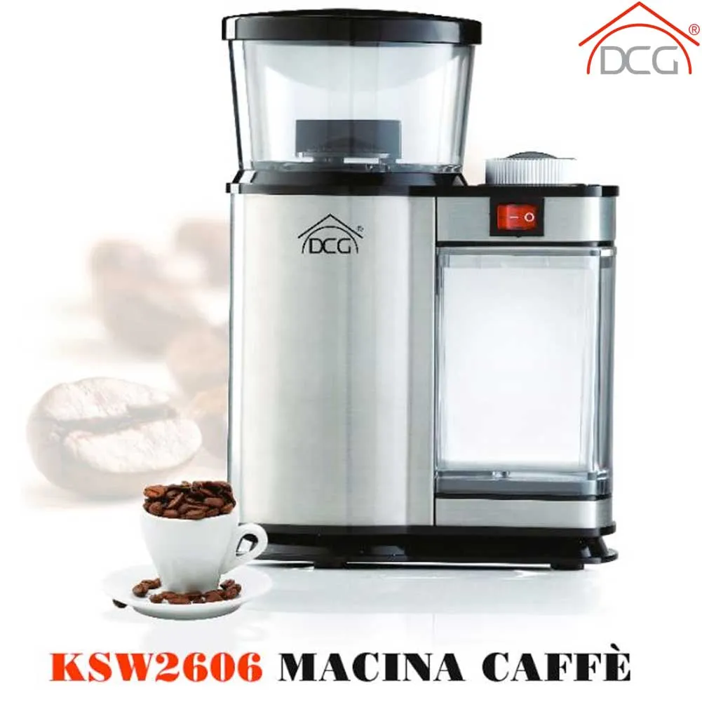 Macinacaffè Elettrico DCG Macina Trita Chicchi Caffè 120W Timer+Spazzola Pulizia