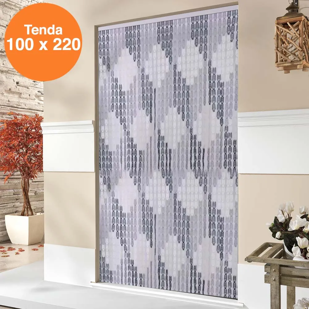 Tenda Moschiera Porta Finestra 100x220cm 36 corde Decorazione Rombo Grigio