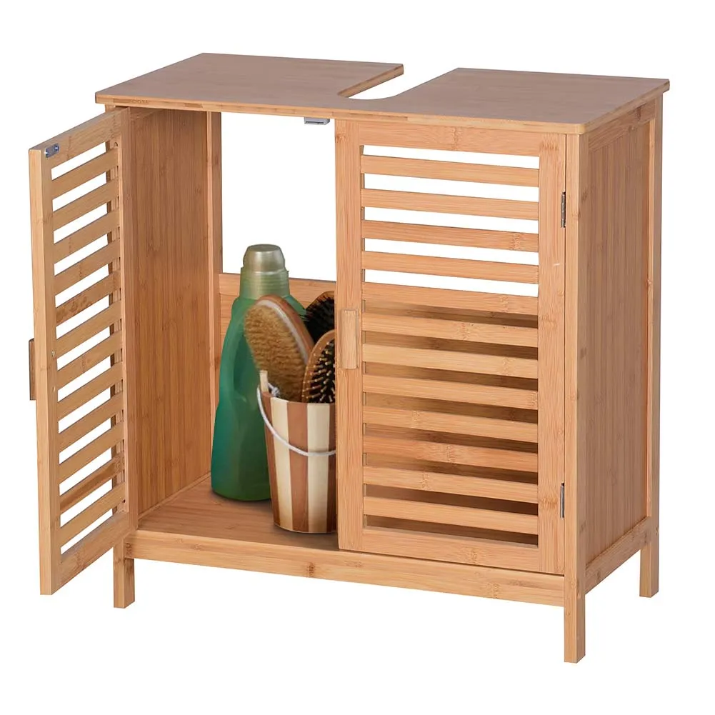 Mobile Bagno Sotto Lavabo Legno Bambu Armadietto Mobiletto 2 Ante 60x30x62 cm