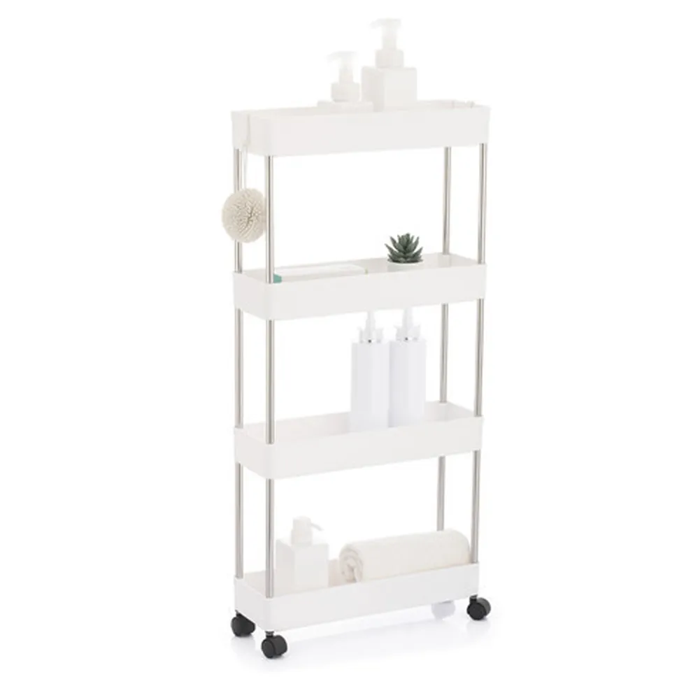 Carrello Carrellino Slim Salvaspazio Cucina Bagno Ripostiglio 4 Ripiani 4 Ruote