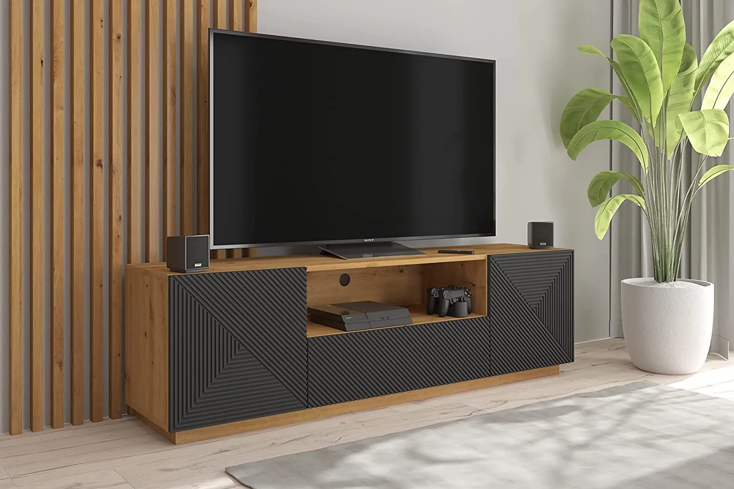 MOBILE TV PORTA TV HIFI SOGGIORNO MOD. ASHA 167x38x50cm ROVERE GRAFITE