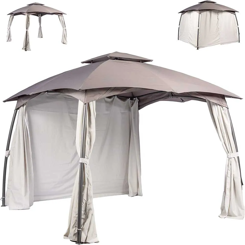 Gazebo Da Giardino 3x3 Telo Copertura Beige e Tortora Con Coperture Laterali