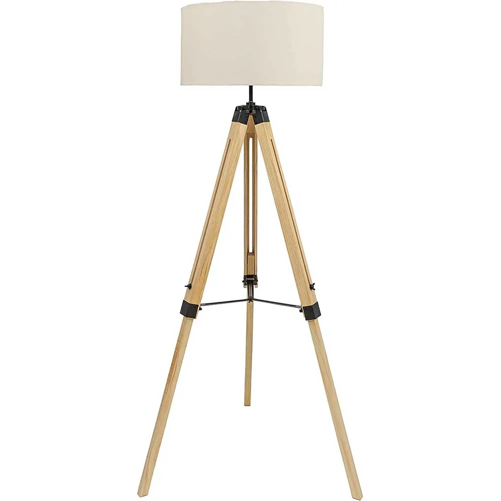 Lampada da Terra Lettura Treppiedi di Legno Stile Scandinavo Regolabile Beige