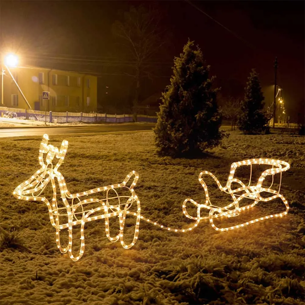 Renna Luminosa Slitta per Esterno Tubo Giardino Natale Luce Decorazione Caldo