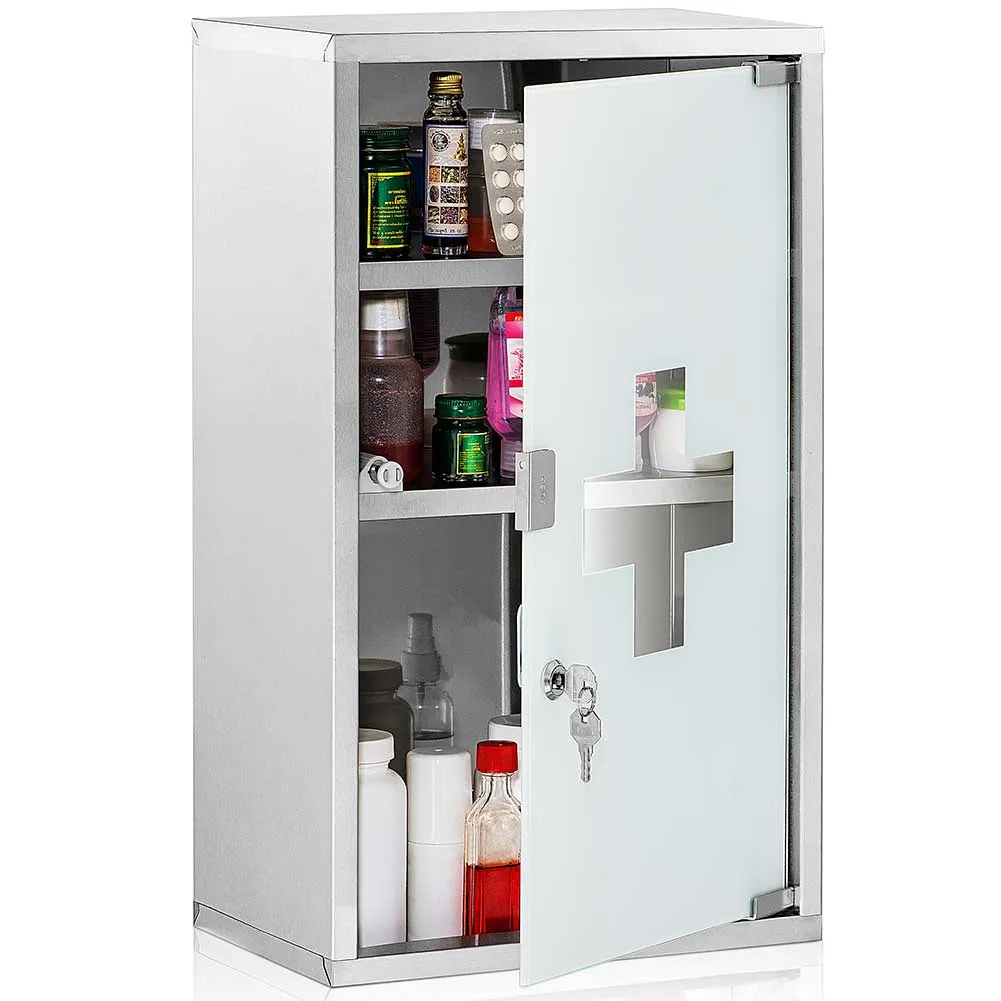 Armadietto Armadio Porta Medicinali Acciaio Inox Vetro Satinato 49  x25 x 12 cm