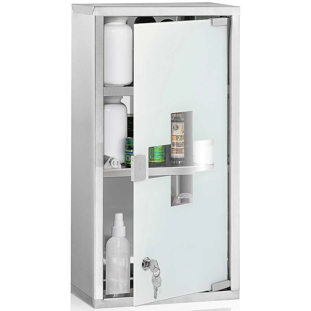 Armadietto Armadio Porta Medicinali Acciaio Inox Vetro Satinato 56x36x22,9 cm