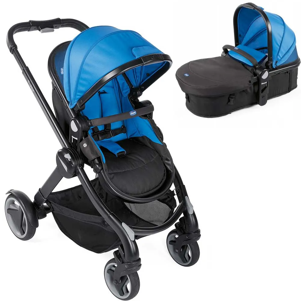 Passeggino Fully Chicco Trasformabile Carrozzina Navicella Trasportabile Blu