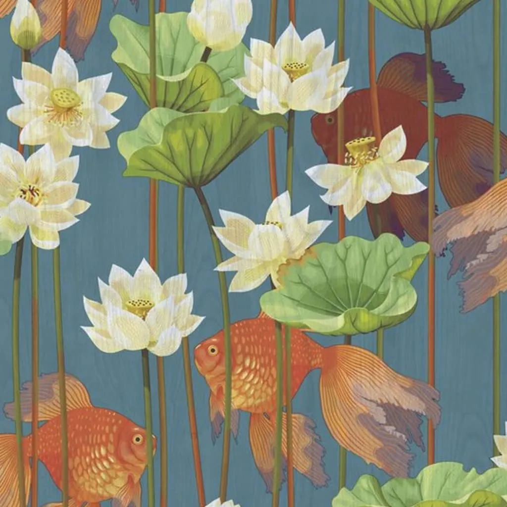 DUTCH WALLCOVERINGS Carta da Parati Pesce/Fiore Blu