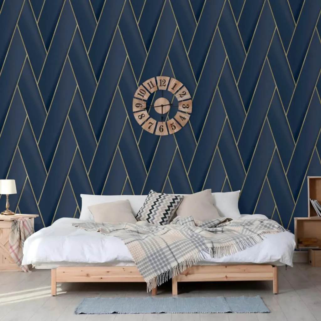 DUTCH WALLCOVERINGS Carta da Parati Geometric Blu e Oro