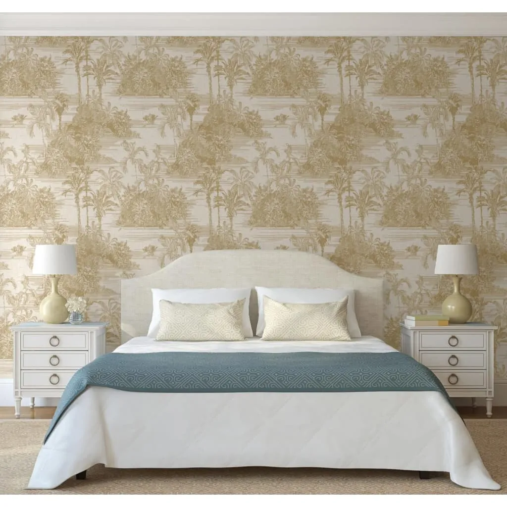 DUTCH WALLCOVERINGS Carta da Parati "Tropical" Beige e Oro