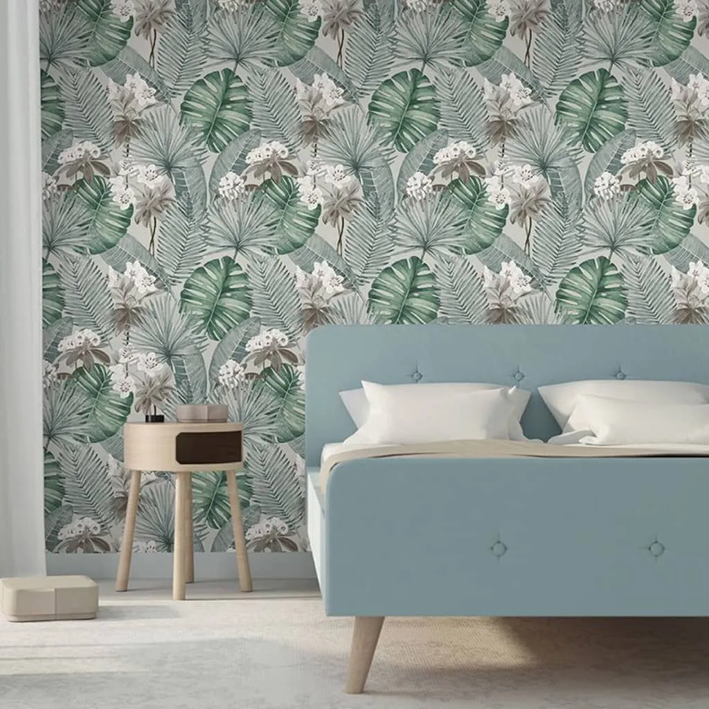 DUTCH WALLCOVERINGS Carta da Parati Eden Grigio e Verde Chiaro