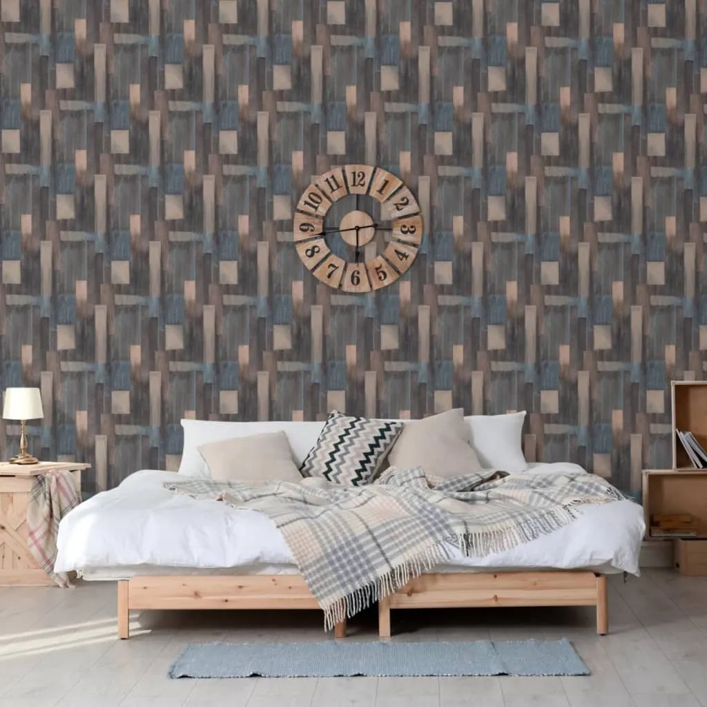 DUTCH WALLCOVERINGS Carta da Parati Wood in Blu e Marrone