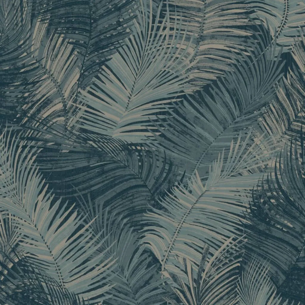 DUTCH WALLCOVERINGS Carta da Parati Palm Blu Petrolio