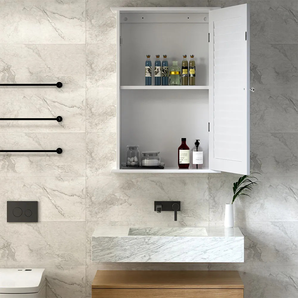 Mobile Mobiletto Bagno Parete Armadio Armadietto Legno Mdf Bianco 40 x 16 x 60cm