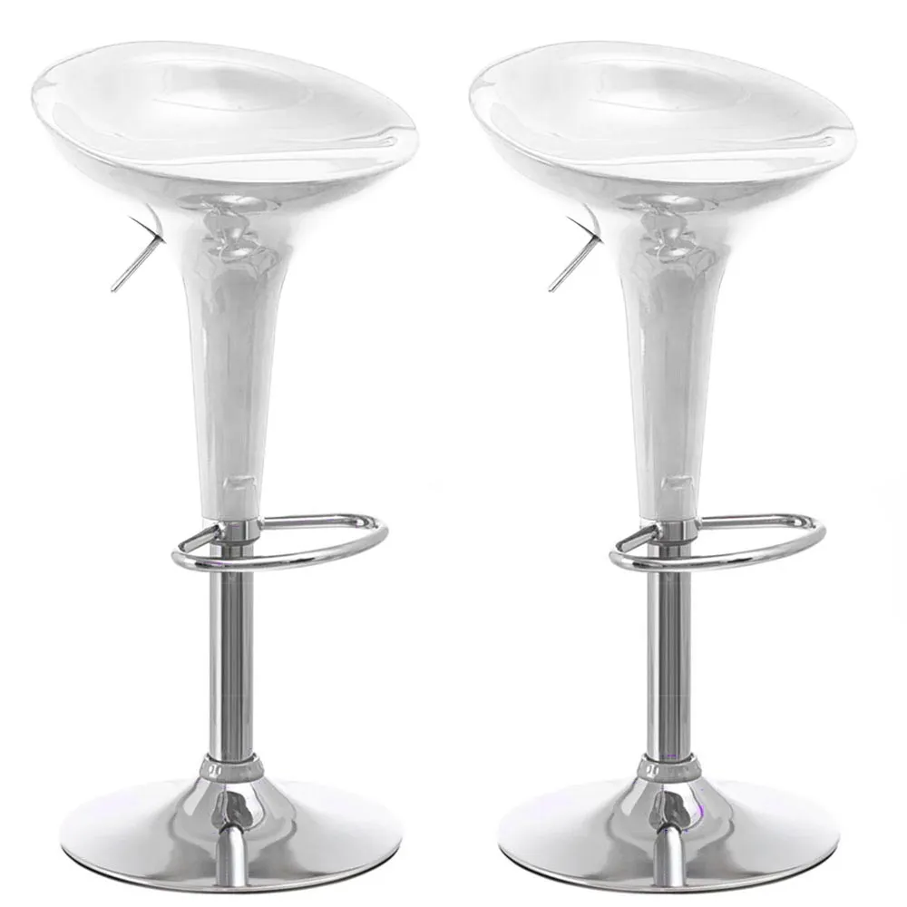 Set 2 Sgabelli Cucina Regolabile Acciaio e ABS Sgabello Girevole Bianco Casa Bar