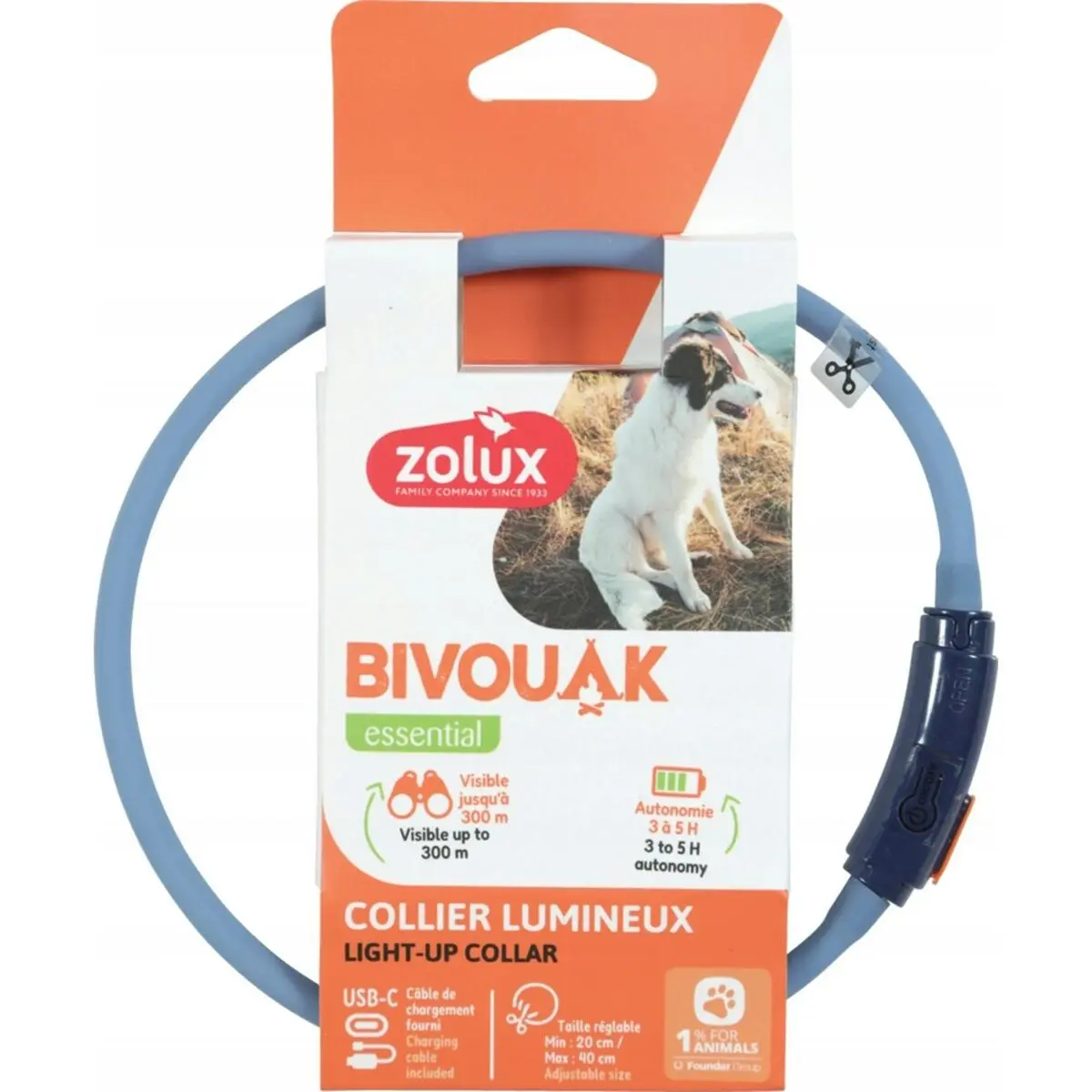 Collare per Cani Zolux BIVOUAK LED Azzurro 40 cm 20 cm