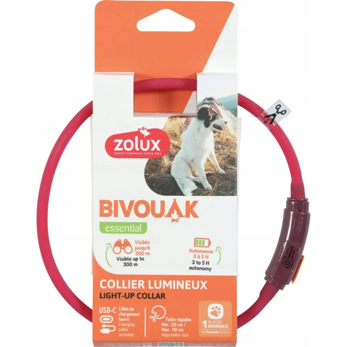 Collare per Cani Zolux BIVOUAK LED Rosso 40 cm 20 cm