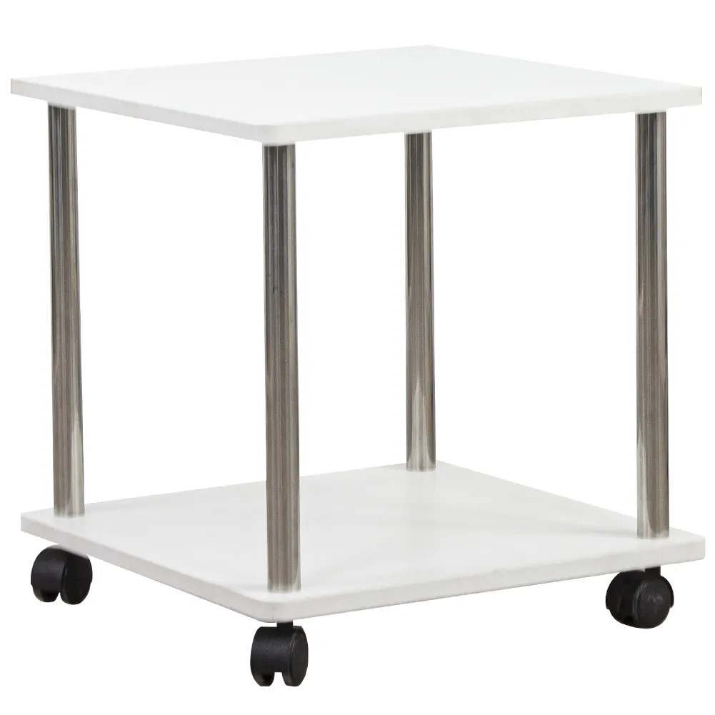 Tavolo Tavolino Salotto con 4 Ruote Carrello Carrellino Legno MDF Bianco