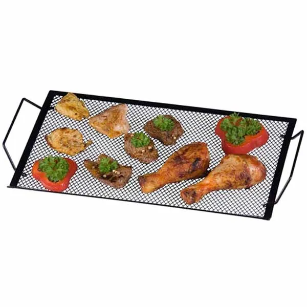 Vassoio Griglia per Barbecue 40 x 22 cm in Metallo Nero con 2 Manici Laterali