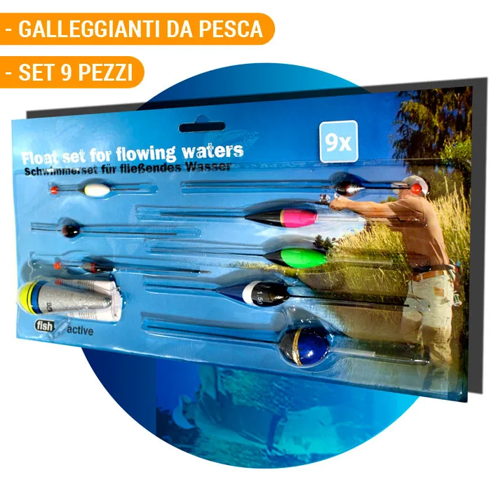 9 x Galleggianti da Pesca Varie Misure per Acque Stagnanti Pescatori Fish Active