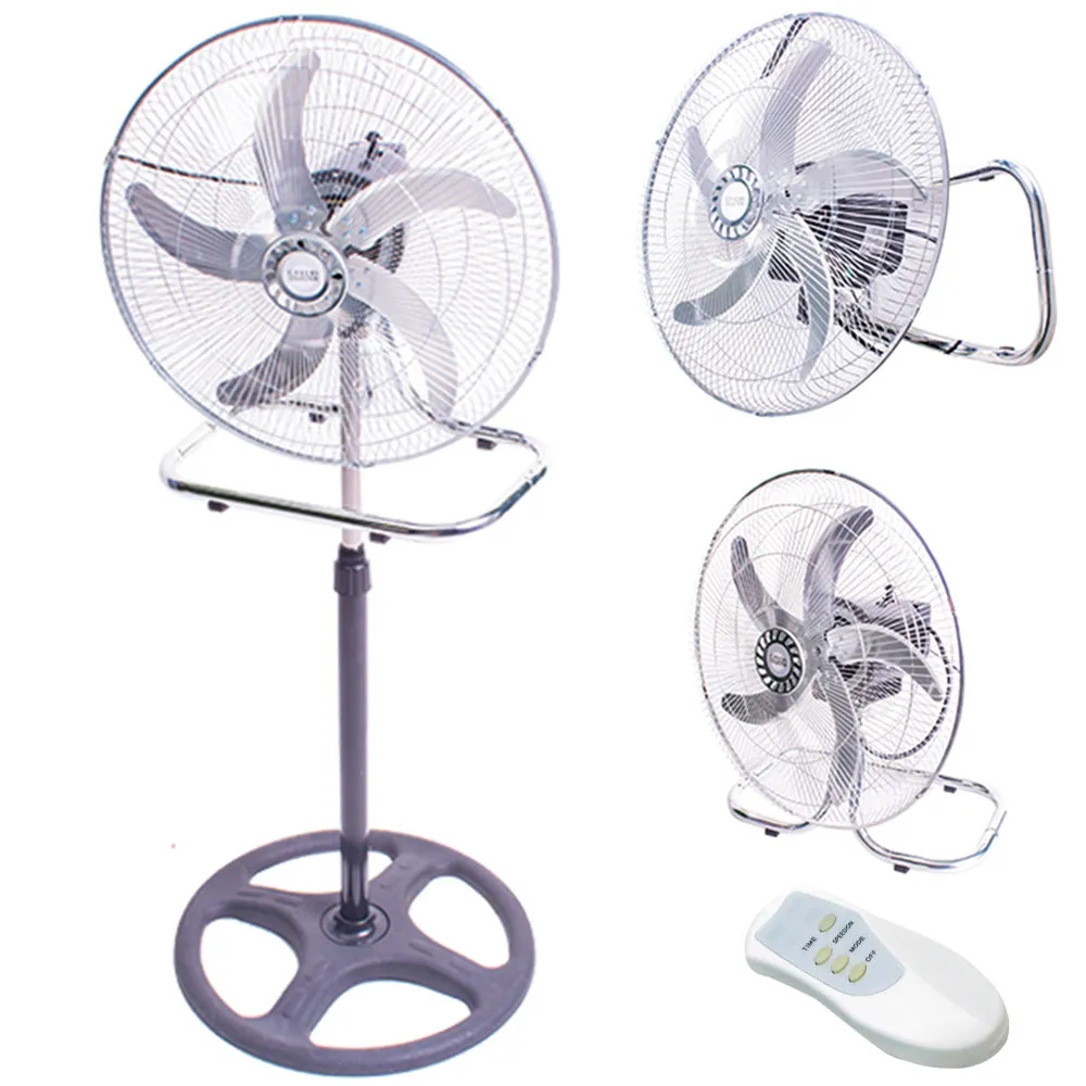 Ventilatore Acciaio 3in1 a Piantana Tavolo Parete Base Tonda 65 W Telecomando