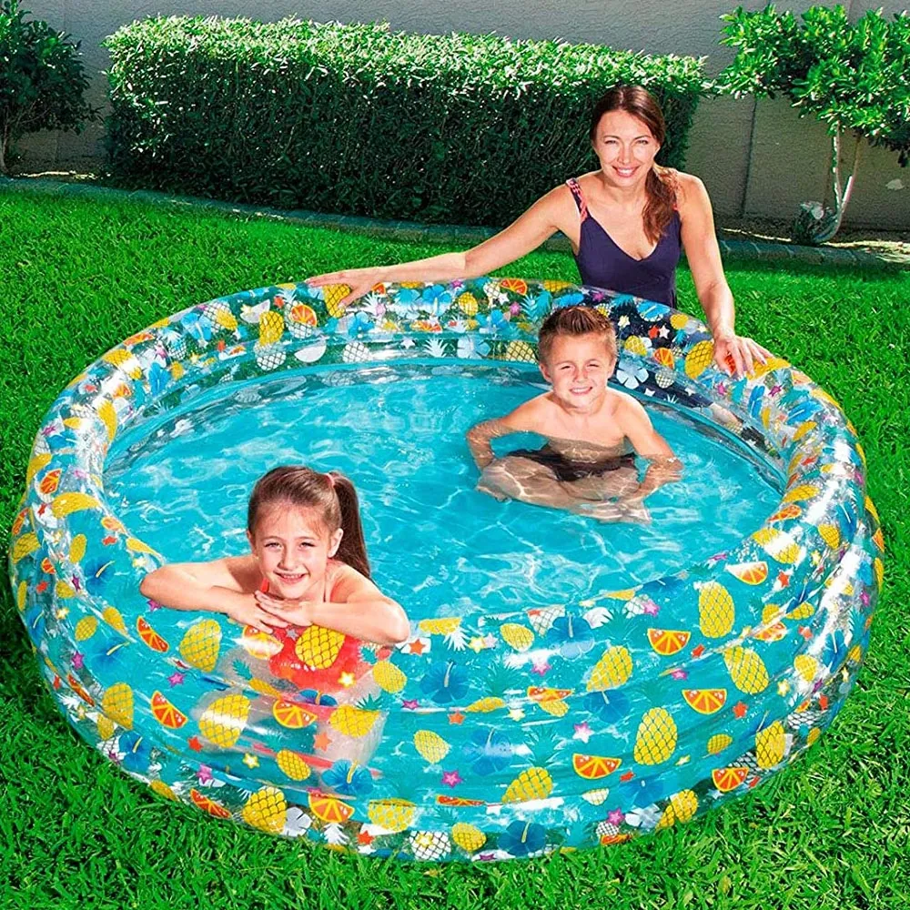 Piscina Rotonda 170cm Gonfiabile Fuoriterra Trasparent Bambini Giardino 3 Anelli