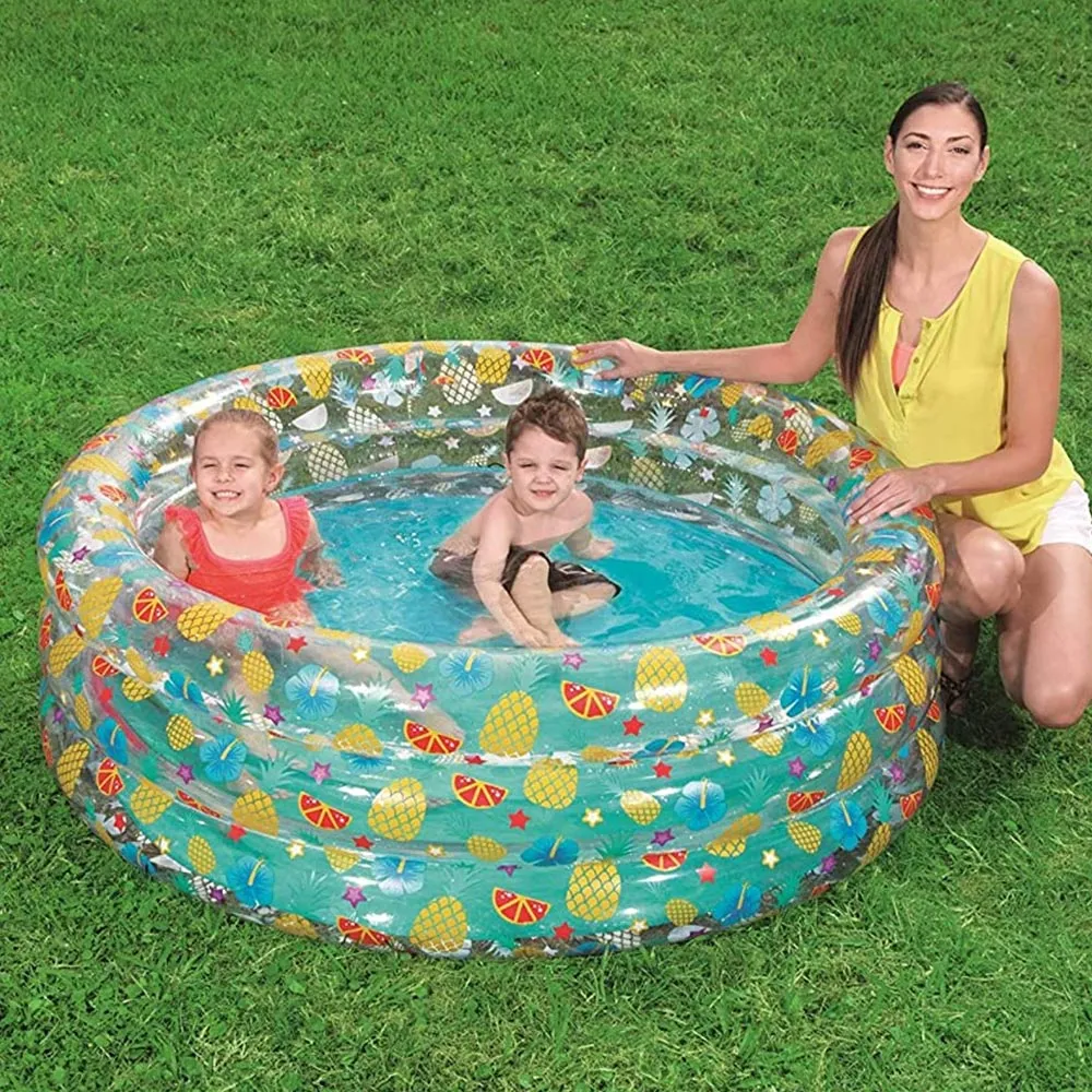 Piscina Rotonda 150cm Gonfiabile Fuoriterra Trasparent Bambini Giardino 3 Anelli