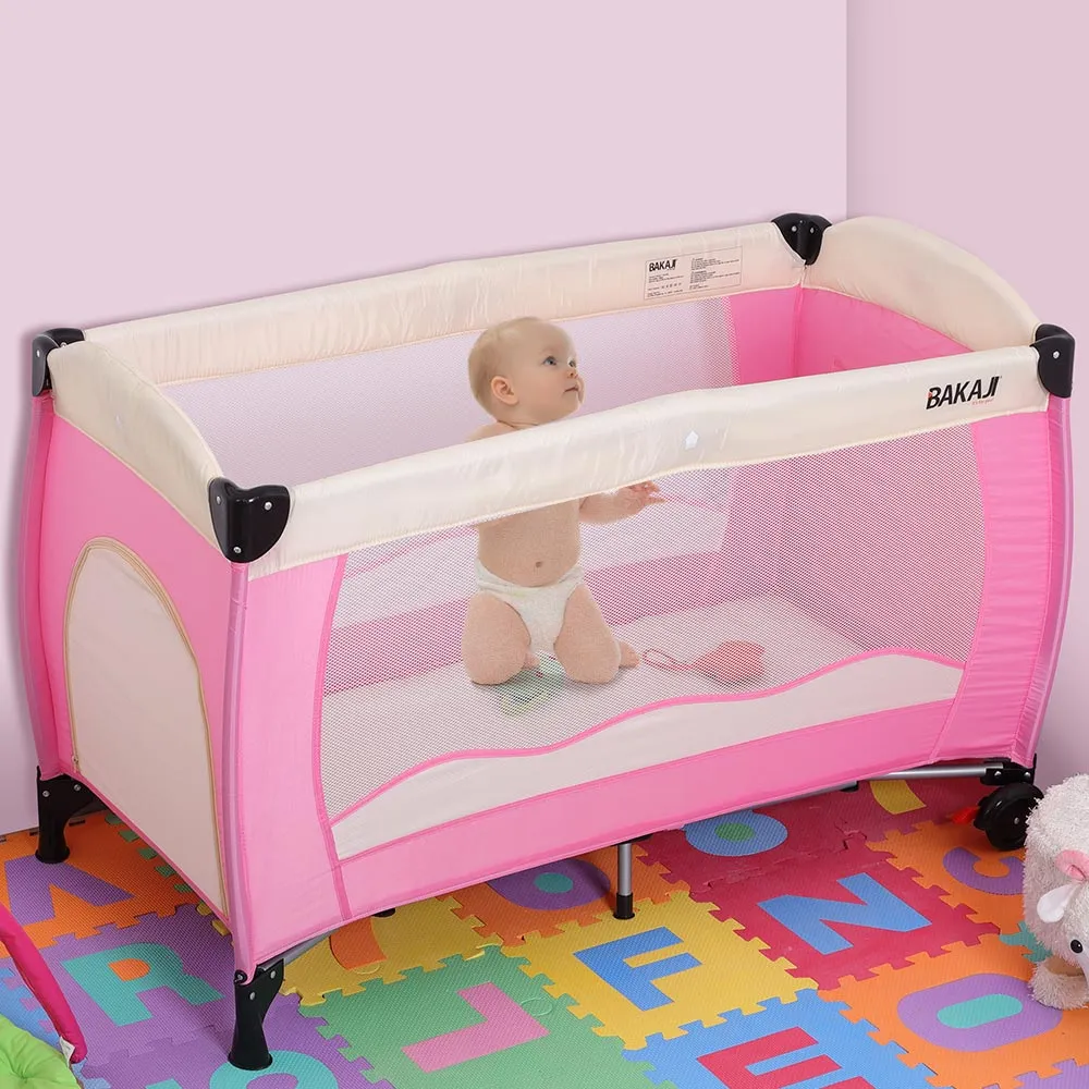 Lettino Culla Box Gioco Campeggio Bambini Neonato Pieghevole 120x63x76cm Rosa