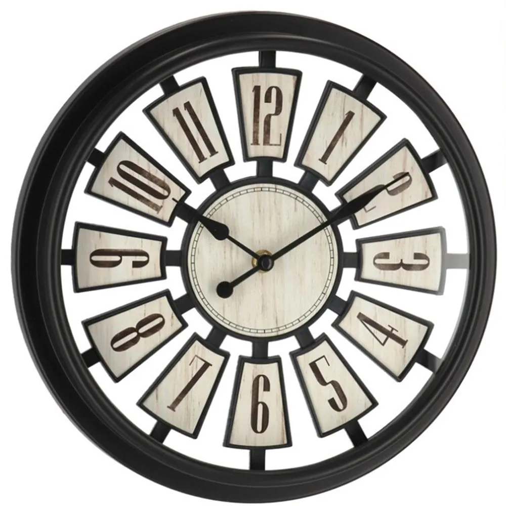 Orologio da Parete Station Design Moderno in Plastica Nera Diamentro 30cm Wooden