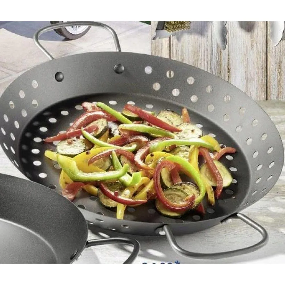 Padella Griglia Forata per Barbecue BBQ con Manici 30cm in Acciaio Antiaderente