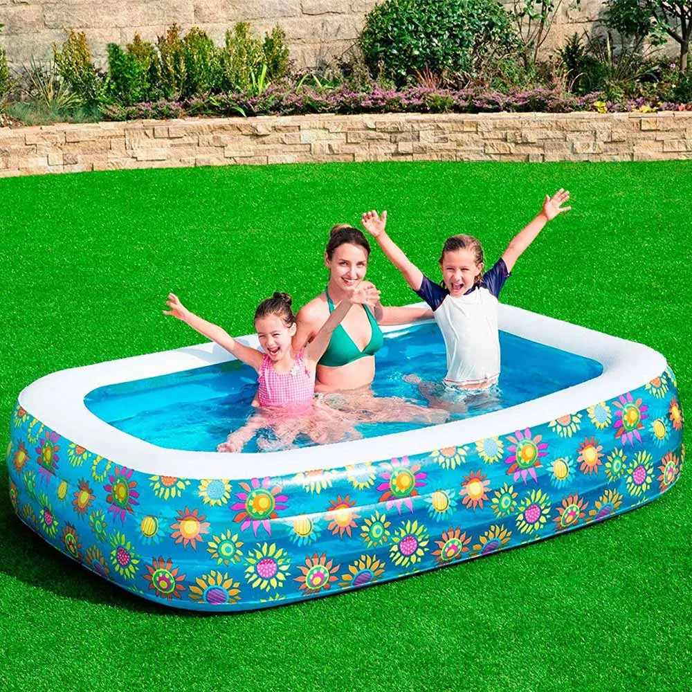 Piscina Gonfiabile Fuoriterra Fiori 3 Anelli Rettangolare 229x152x56cm Giardino