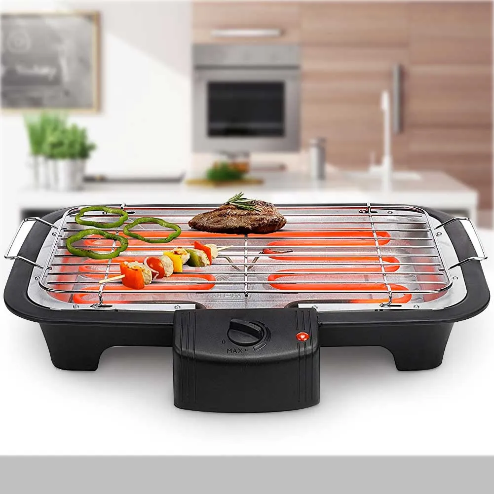 Barbecue Elettrico da Tavolo Griglia bbq con Termostato Regolabile 2000W Nero