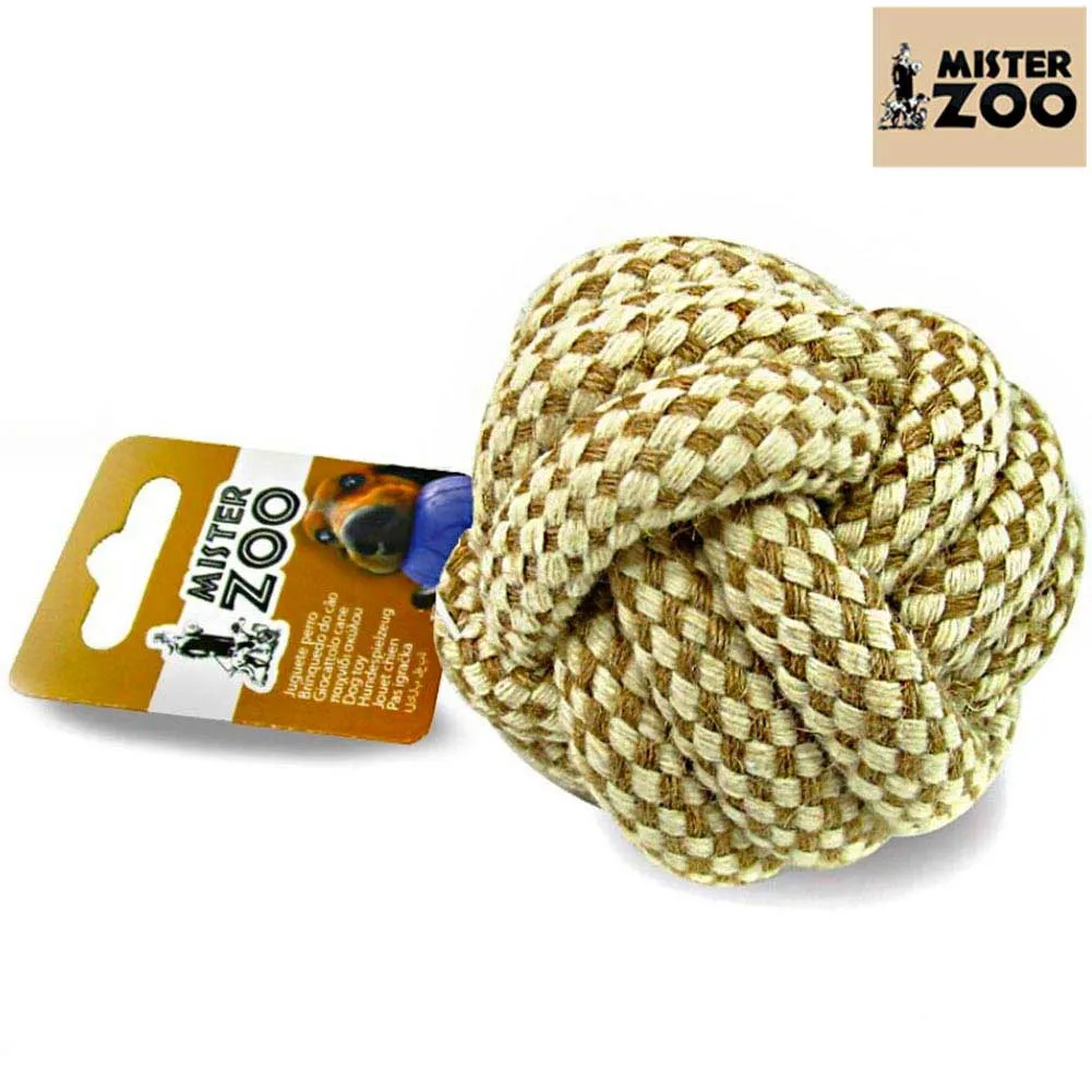 PALLINA IN CORDA NATURALE PER CANI 5X5CM GIOCO LANCIO RIPORTO ANIMALI MISTER ZOO