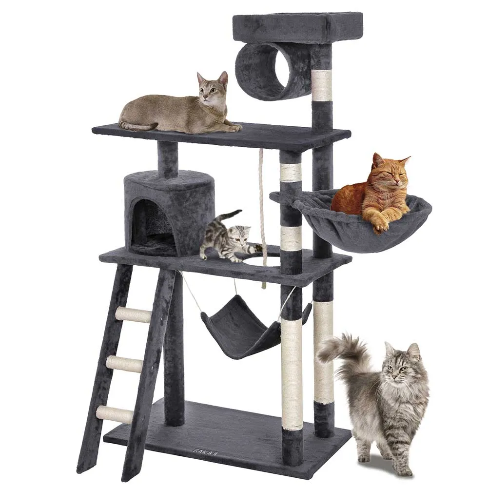 Albero Tiragraffi per Gatti Parco Giochi Cuccia Graffiatoio gatto 142cm Grigio